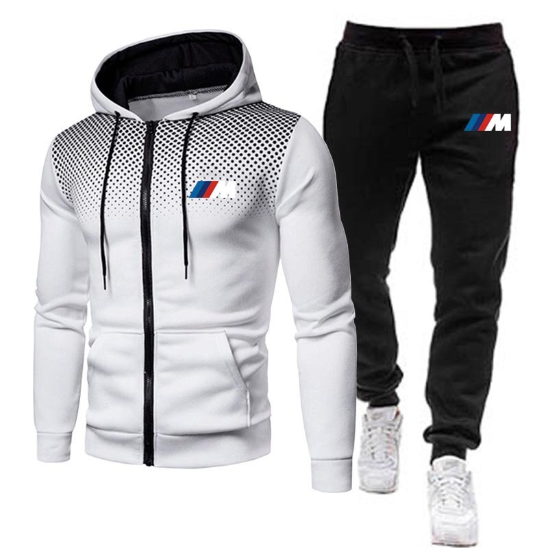 Baju Pria Fashion Musim Semi Musim Gugur Baru Set Hoodie + Celana Pria Setelan Olahraga BMW Kaus Kasual Pakaian Olahraga Merek