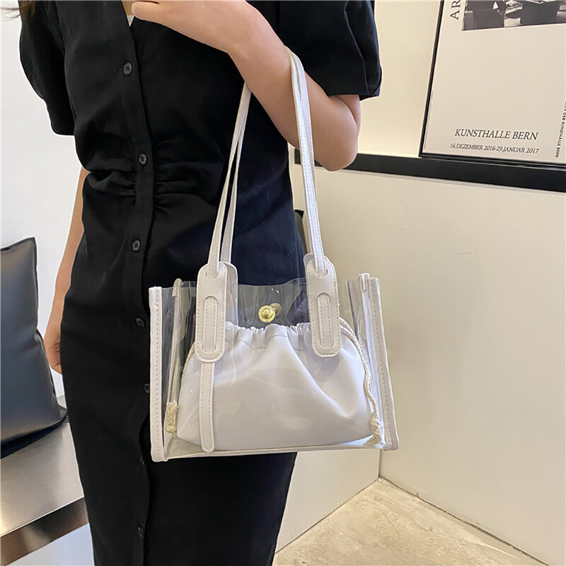 Transparent Schulter Taschen Mode frauen Tasche PVC Klar PU Candy Gelee Totes Sommer Strand Einkaufstaschen Tragbaren Handtaschen