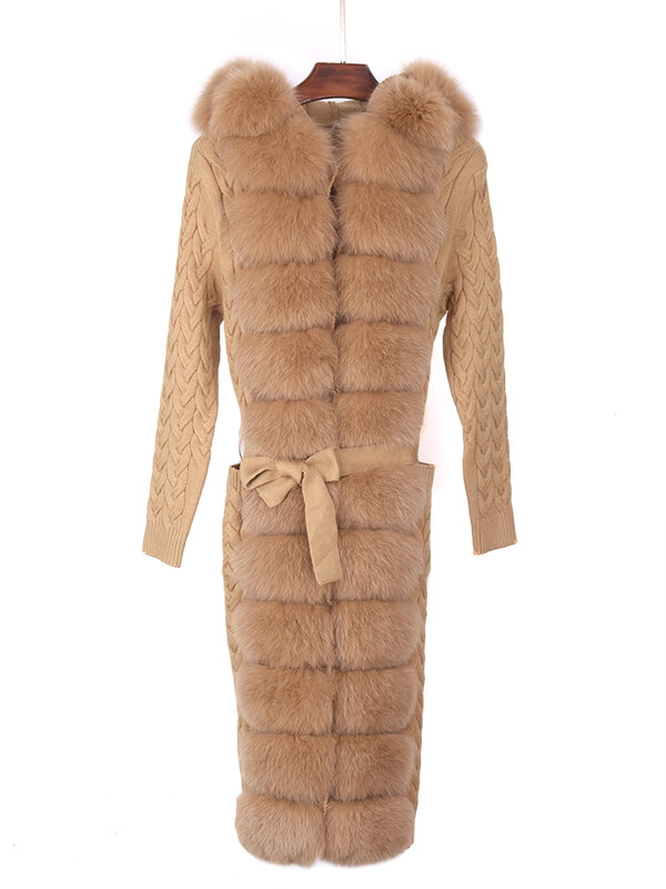 2022 nowy zimowy Fox futrzany sweter futro naturalne futrzany sweter prawdziwa naturalna wełna ciepłe kurtki damskie prawdziwy lis futrzany kardigan