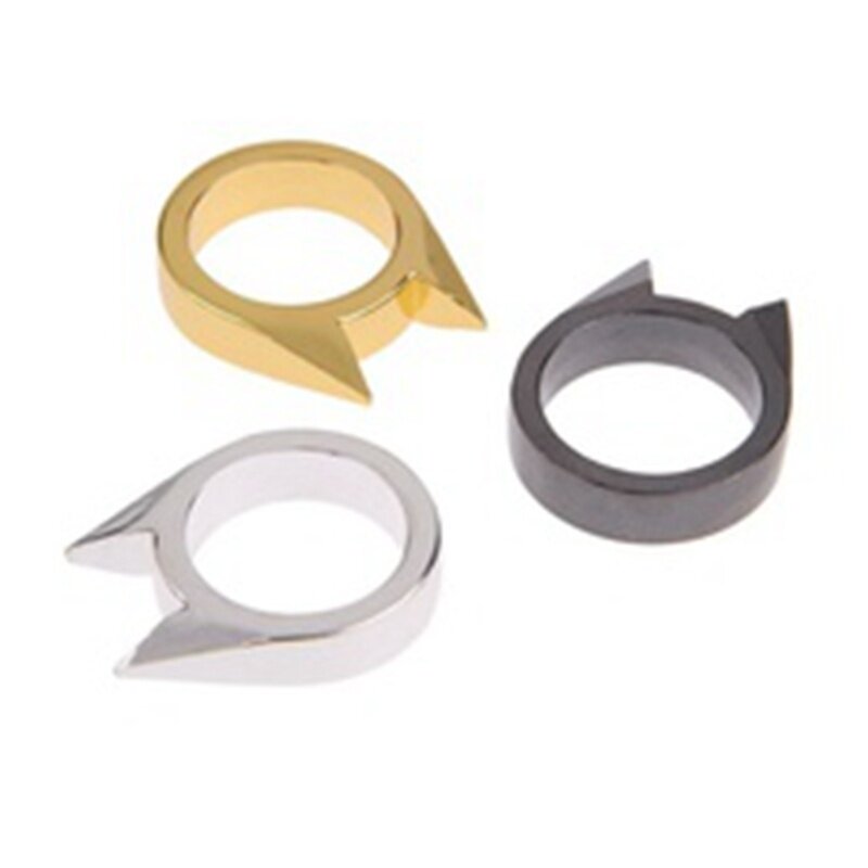 Women Men Safety Survival Ring Tool Self Defence Stainless Steel Ring Finger Defense Ring Tool Silver Gold Black Color
