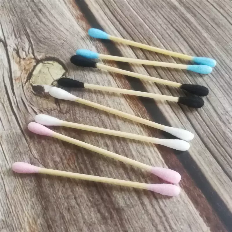200Pcs Eco Friendly Color Mix Double Head Bamboo Cotton Buds Adults Makeup Cotton Swab Wood Sticks Nose Ears Cleaning Tool