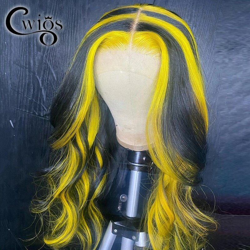 Wyróżnij żółty kolorowy Glueless syntetyczny 13X4 koronki przodu peruki dla czarnych kobiet Preplucked Drag Queen Party Cosplay codziennie