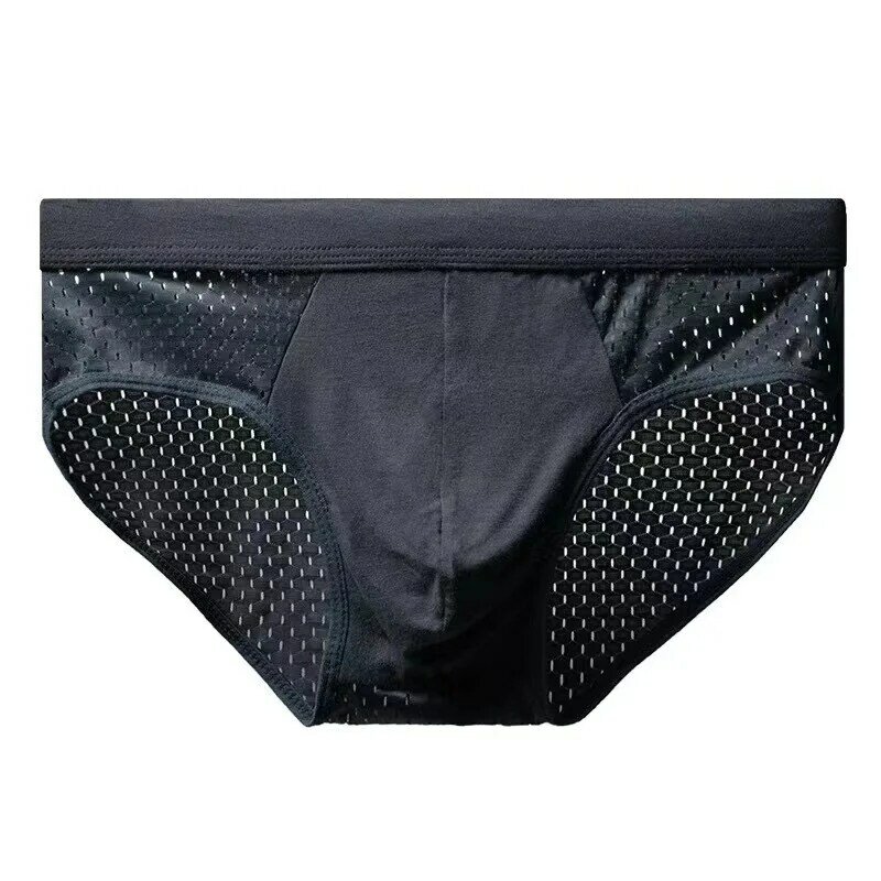 4ชิ้น/ล็อตชายกางเกงเซ็กซี่กางเกง Antibacterial ตาข่ายชุดชั้นในผ้าไหมน้ำแข็ง Breathable Comfort Panties กางเกงในชาย Plus...