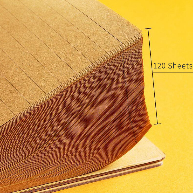 Thicker Kraft Paper Coil Notepad Cardboard Cover Portable Note with Lined Format 120 Sheets Retro MemoPad School Office Supplies