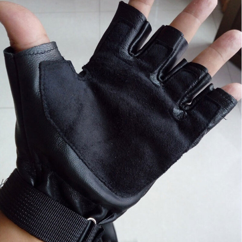 Bez palców rękawice męskie skórzane silnik rękawiczki męskie rękawiczki czarny Half Finger odkryty Sport jazdy antypoślizgowe rękawice Guantes Ciclismo