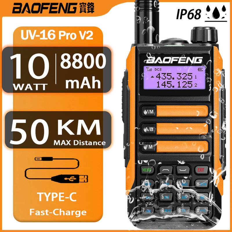 2022 nova baofeng UV-16 pro walkie talkie ip68 à prova dip68 água uv16 poderoso presunto cb estação de rádio dupla banda transceptor 50km intercom