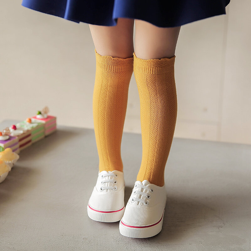 Calcetines hasta la rodilla de algodón para niñas, medias largas de doble aguja, primavera y verano, novedad
