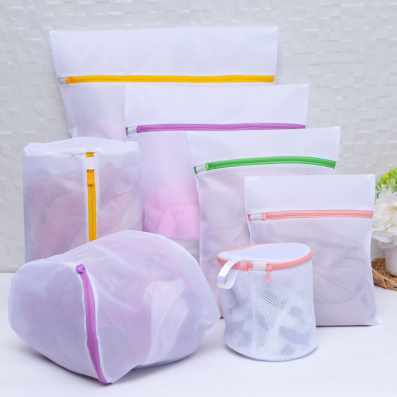 7 pçs saco de lavanderia zipado lavagem malha saco de cuidados com a roupa proteção dobrável filtro líquido de lavagem para lingerie sutiã meia