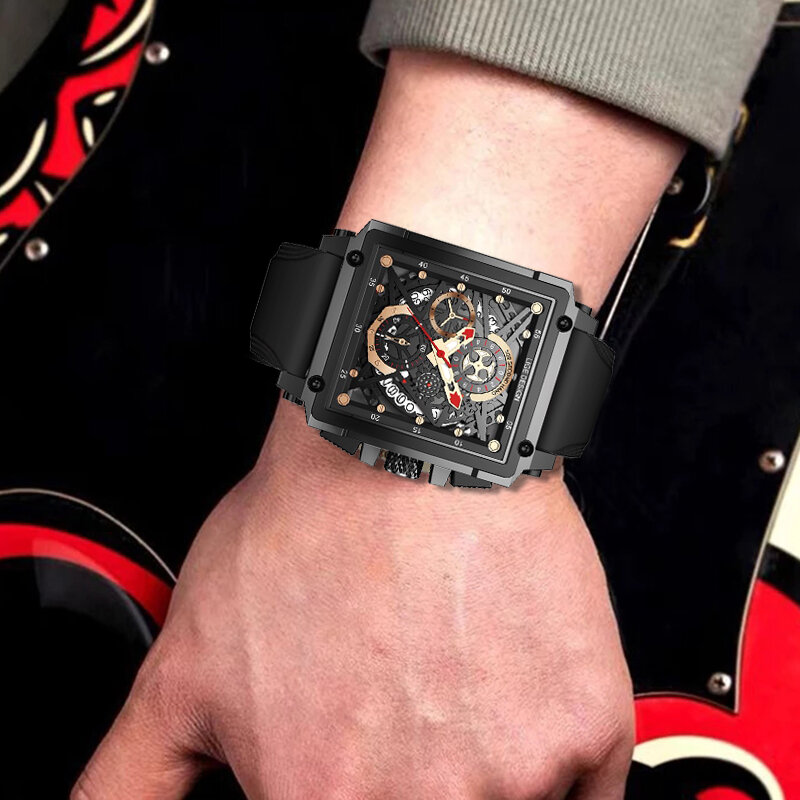 Lige-男性用の長方形のスポーツ腕時計,高級ブランド,ミリタリー,シリコン,男性用