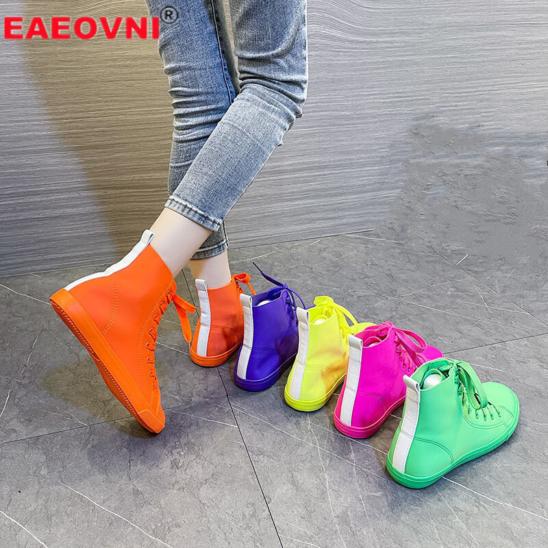 Lente Vrouwen Zachte Lederen Hoge Top Sneakers Mode Vijf Kleuren Outdoor Leisure Dikke Zool Comfortabele Wandelschoenen Gevulkaniseerd Schoenen