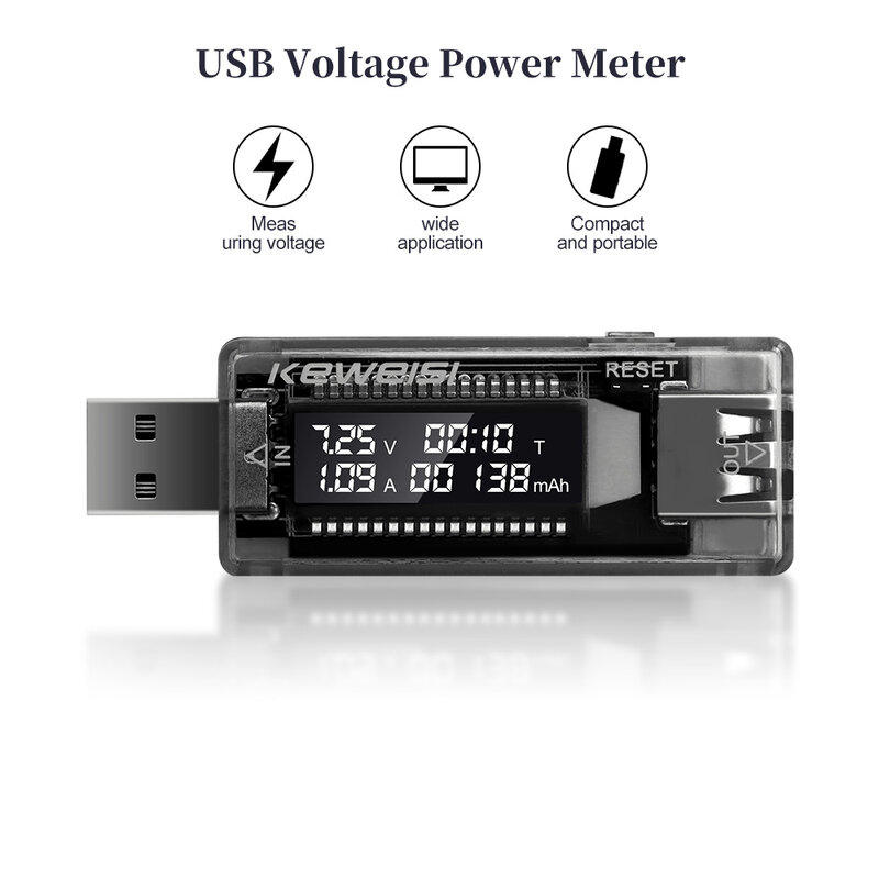 Detector USB 3 en 1, voltímetro, amperímetro, probador de corriente de voltaje, probador de capacidad de potencia, medidor de corriente de voltaje