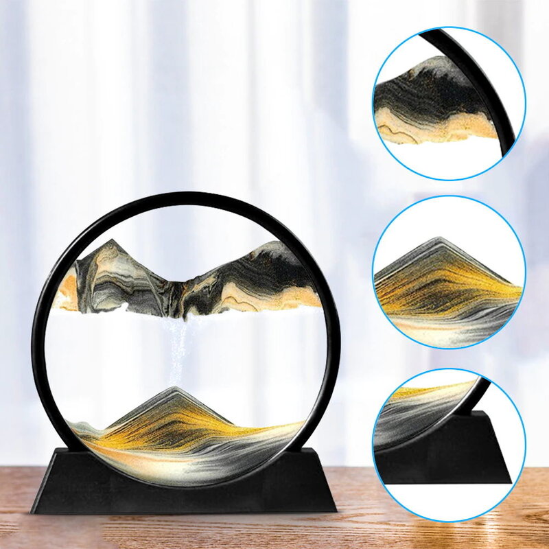 7/12นิ้ว Creative 3D แก้ว Sandscape In Motion นาฬิกาทราย Moving Sand ศิลปะอุปกรณ์แสดงภาพไหลของขวัญ home Decor