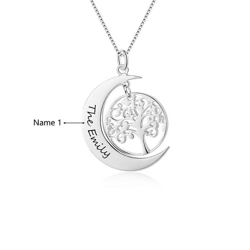 Collier arbre de vie personnalisé pour hommes, pendentif lune avec nom personnalisé, breloque ronde en acier inoxydable, collier en argent, cadeau
