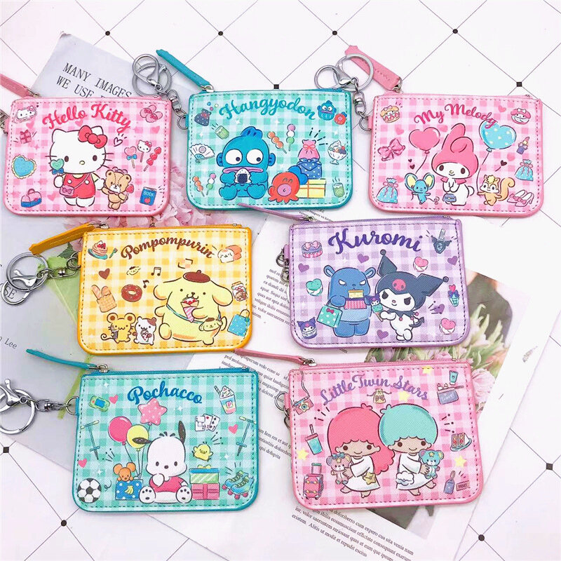 Kawaii Sanrio Kuromi My Melody Pu portafoglio portamonete Cartoon Anime Cinnamoroll Pochacco Card Bag Mini portamonete portachiavi regalo