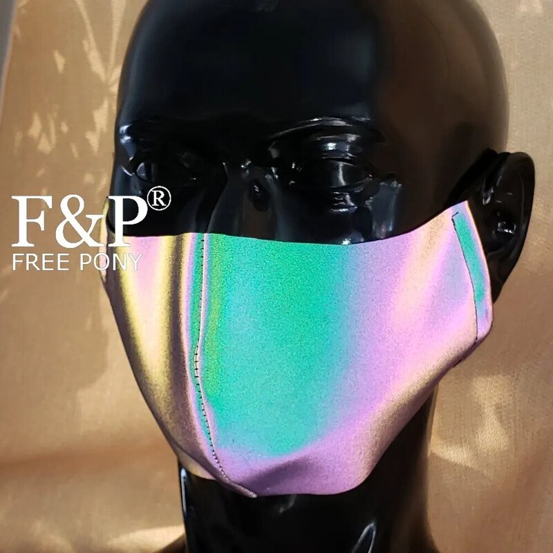 Maschera antipolvere olografica riflettente arcobaleno EDM Bandeau Festival Rave