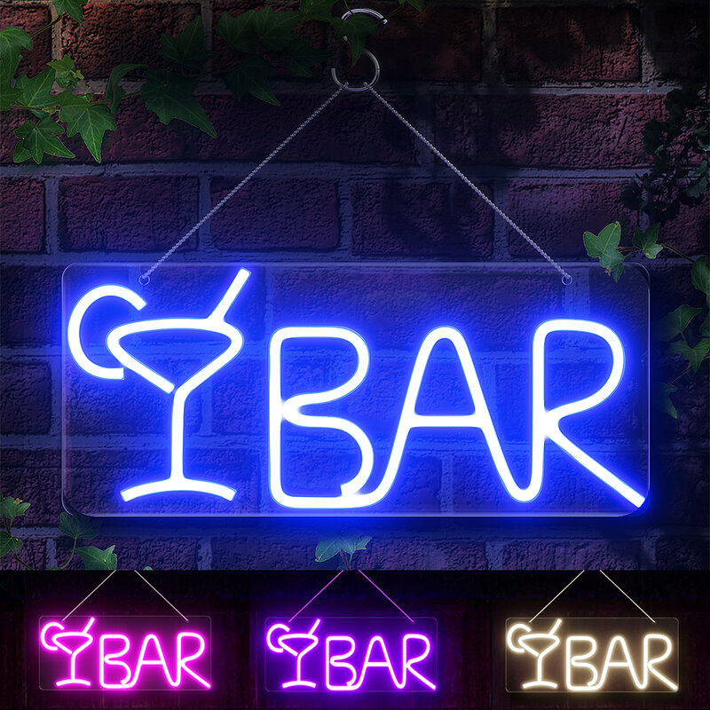 LED BAR Neon Sign Light Wall Hanging Neon Lamp Bar Atmosphere Night Light For Shop Room Decor Wine Glass Room Party 40.5x18cm