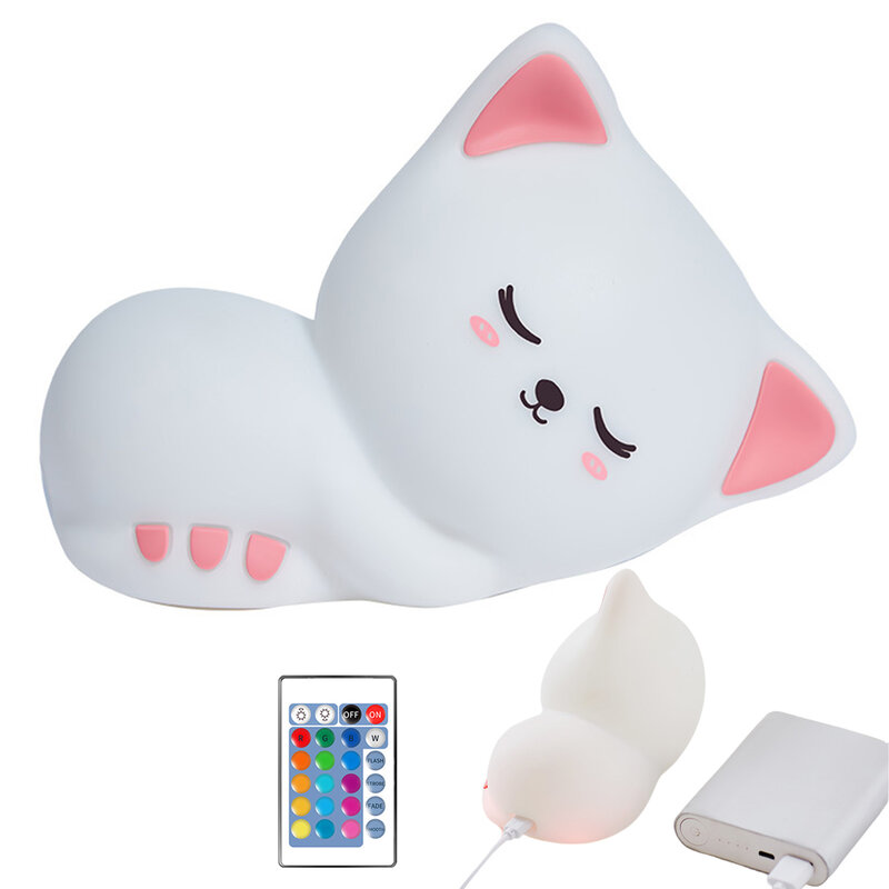 Silicone LED Kids Night Light Cat Lamp For Kids Bedroom USB Rechargeable Silicone Nightlights For Kids Room Decor Touch/ Remote
