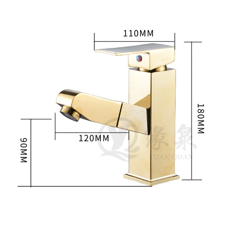 Pull-out torneira da bacia de aço inoxidável prata ouro preto banheiro lift-up conveniente lavagem de água quente e fria torneira do banheiro