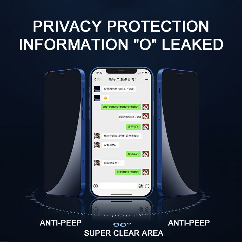 Capa completa anti spy protetor de tela para iphone 11 12 13 14 pro max privacidade vidro no iphone 7 8 14 plus xs max xr vidro temperado