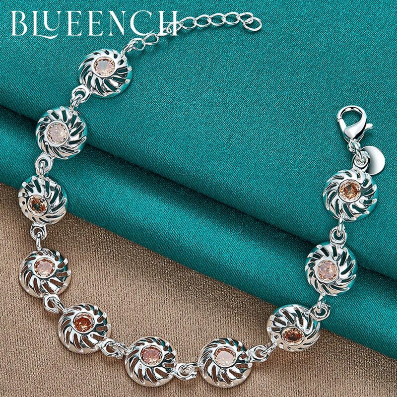 Blueench 925 prata esterlina zircão redondo pulseira para senhoras gala festa anual alta jóias