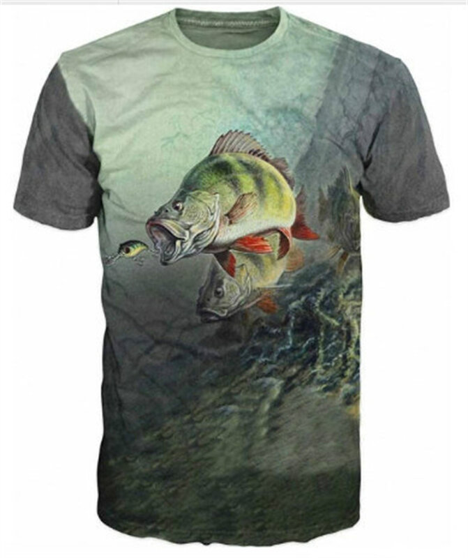 Camiseta con estampado de peces en 3D para hombre, camiseta de manga corta transpirable de secado rápido para ocio al aire libre, de gran tamaño S-6XL, verano 2022