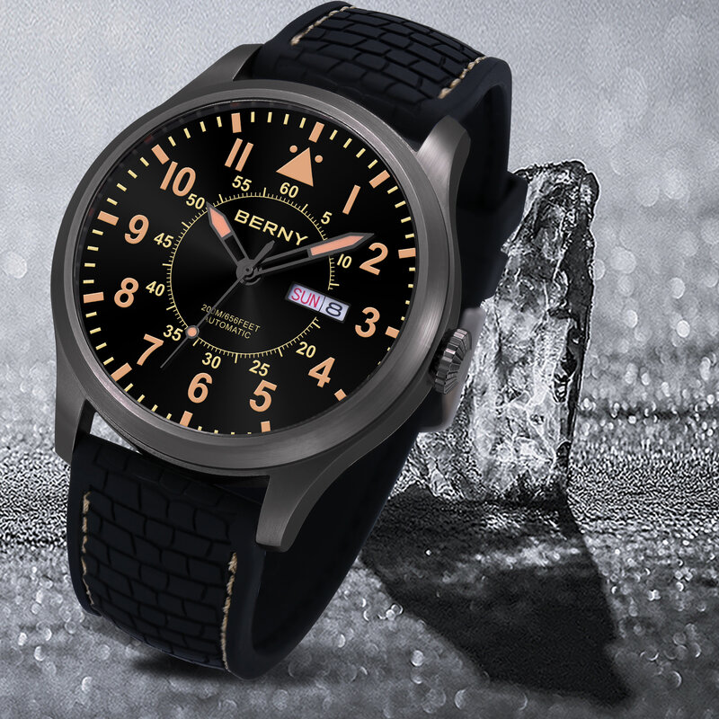 Nh36 esporte masculino relógio automático piloto militar safira luminosa sobre tamanho mergulhador relógio à prova dwaterproof água 200m relógio de pulso mecânico