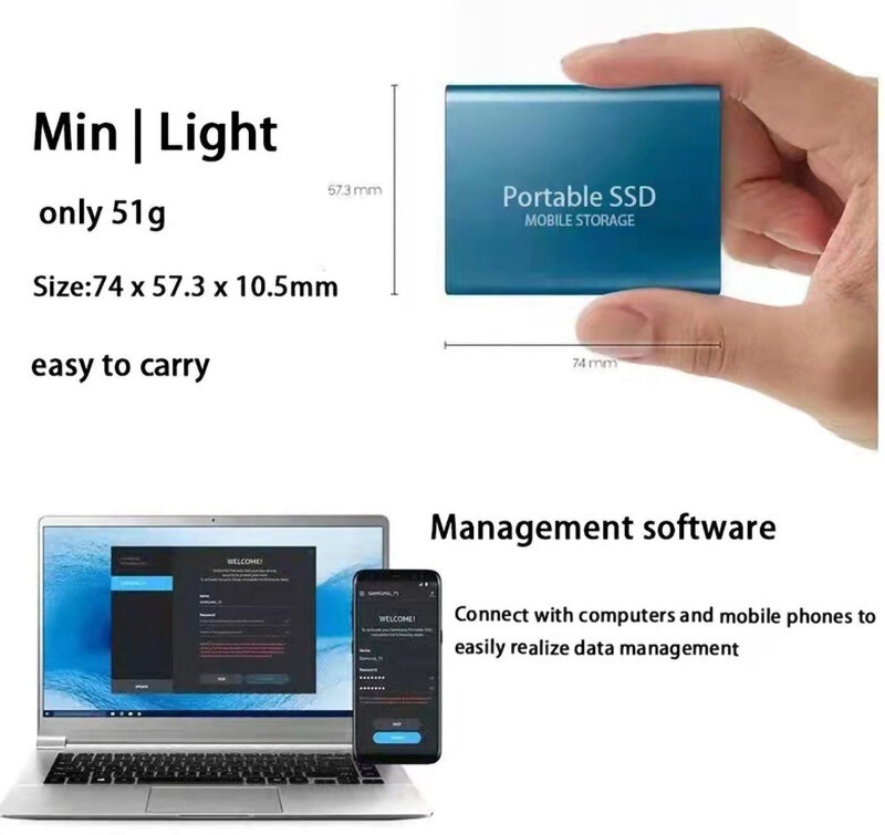 2023 Disco rigido portatile esterno USB 3.1 Type-C M.2 SSD Disco rigido esterno 500GB 1TB 2TB Flash Drive dischi rigidi da 8TB per laptop