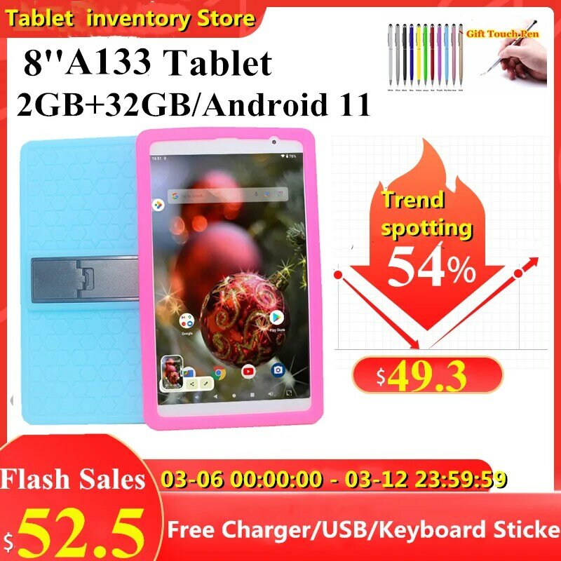 Le più recenti vendite 8 pollici 2GB RAM 32GB ROM Google Android 11 Tablet PC A133 64 Bit Quad-Core 800*1280 IPS TYPE-C doppia fotocamera WIFI