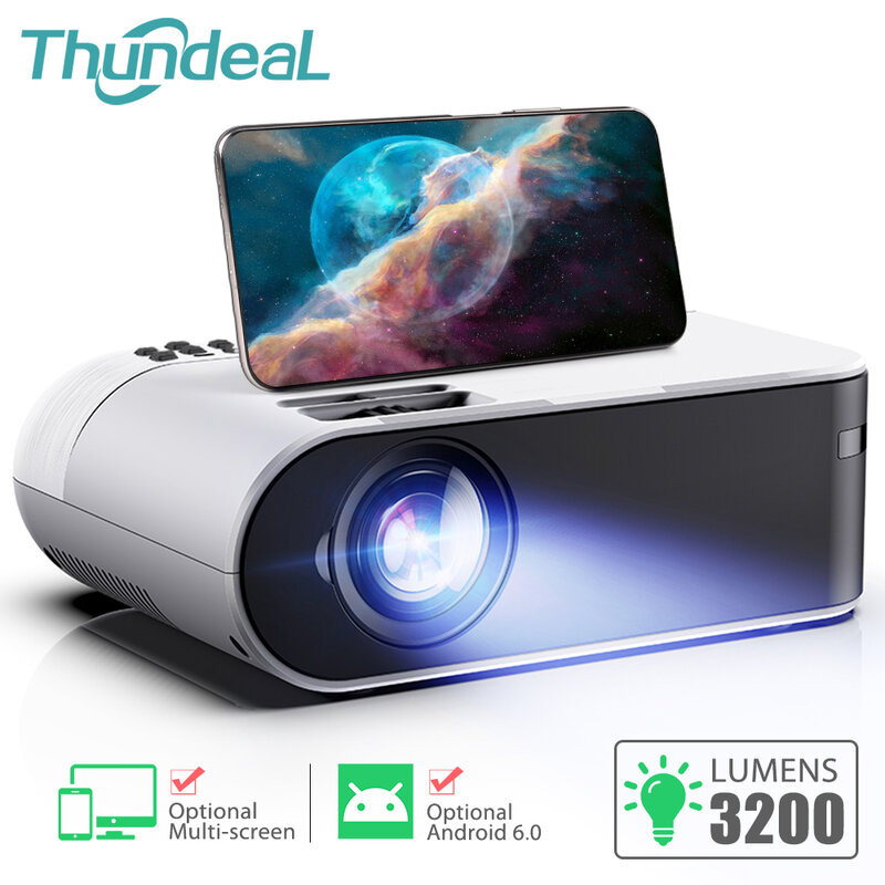 Thundeal TD60 Mini Projector Draagbare Wifi Projector Home Cinema Voor 1080P Video Proyector 3200 Lumens Telefoon Smart 3D Beamer