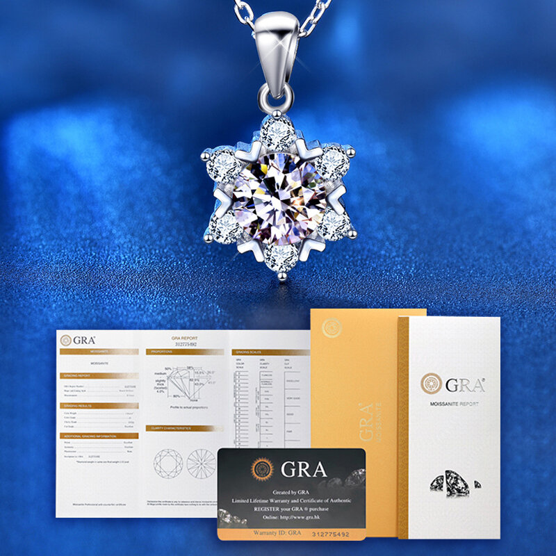 100% Perak Sterling Berlian Moissanite Asli 925 Kalung Liontin Salju untuk Wanita Hadiah Pernikahan Perhiasan Perak dengan Sertifikasi