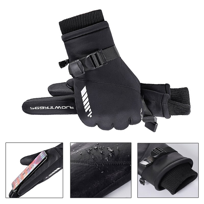Перчатки для катания на лыжах и велосипеде, зимние дышащие мотоциклетные перчатки, теплые перчатки с пальцами для сенсорного экрана, перчат...