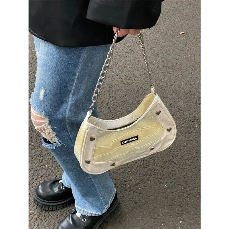 Xiuya Gothic Shoulder Bag Street Y2k Babes Handbags for Women 2022 Autumn Moto Biker Bolso Mujer Punk White Underarm Handbag