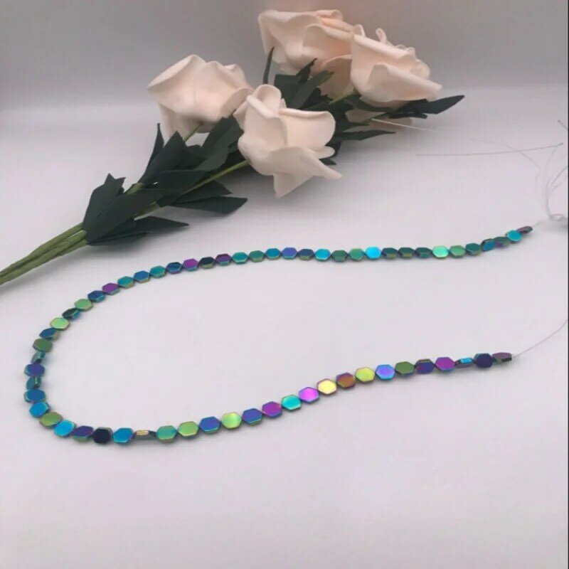 Perles hexagonales en hématite naturelle, pour bricolage, Bracelets, colliers, bijoux, 40cm, thérapie magnétique, en vrac, galvanoplastie