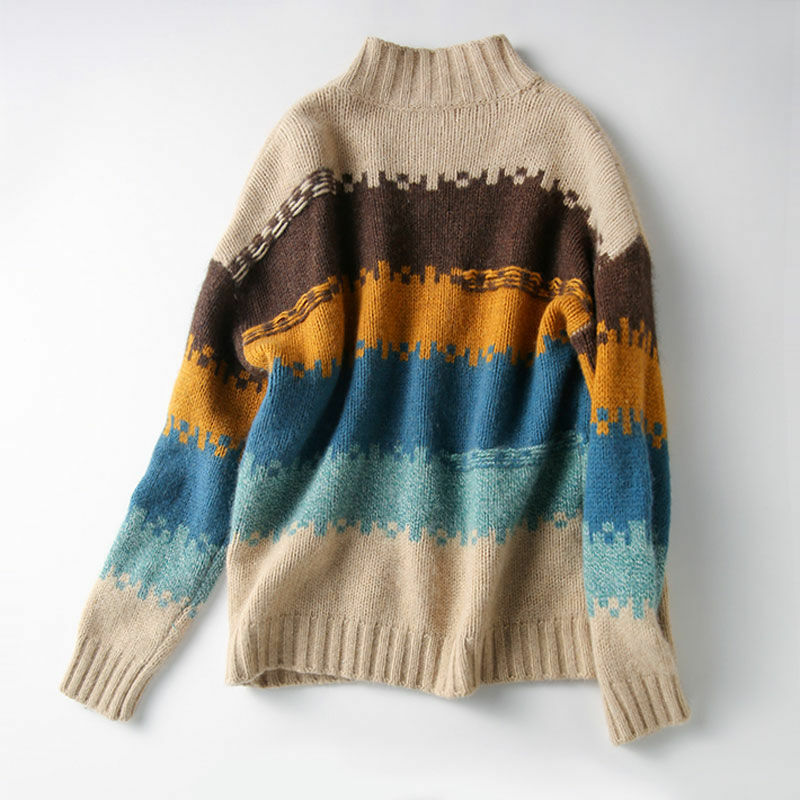 Женский свитер с полувысоким воротником, новинка сезона осень-зима 2022, модный Свободный универсальный топ, пуловер, свитер подходящего цвет...