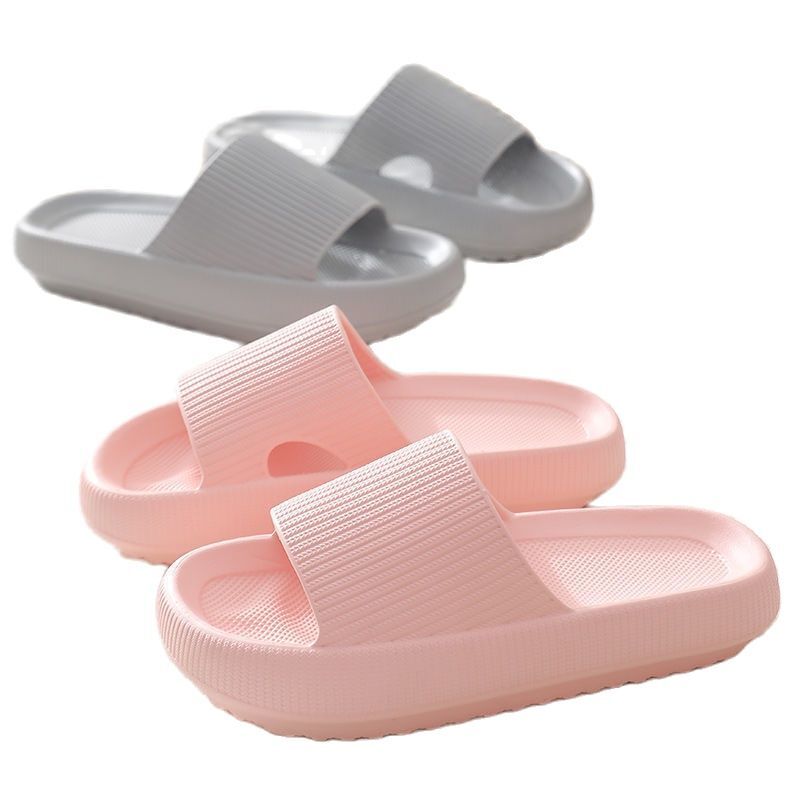 Household Slippers Thick Platform Shoes Bathroom Non-slip Flat Slides Women Sandals Men Summer Beach Flip Flops Soft Sole Mules