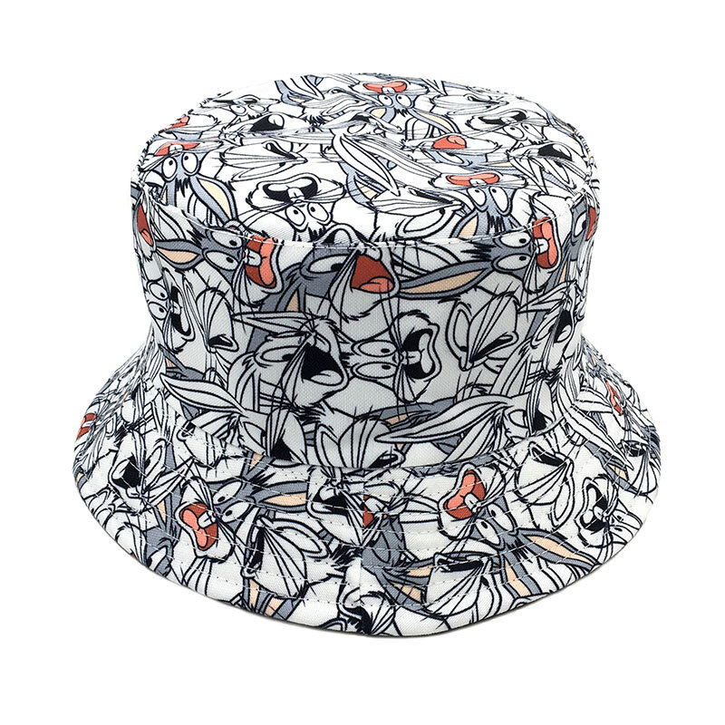 새로운 여름 토끼 인쇄 양동이 모자 남성 여성 패션 코튼 가역 밥 파나마 태양 모자 비치 어부 모자