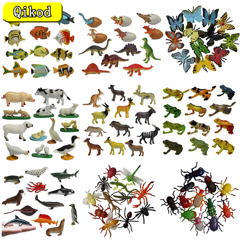12 unids/set mundo Animal modelo Zoo Animal salvaje peces mariposa insecto PVC figura de acción figuras miniatura juguetes educativos para niños