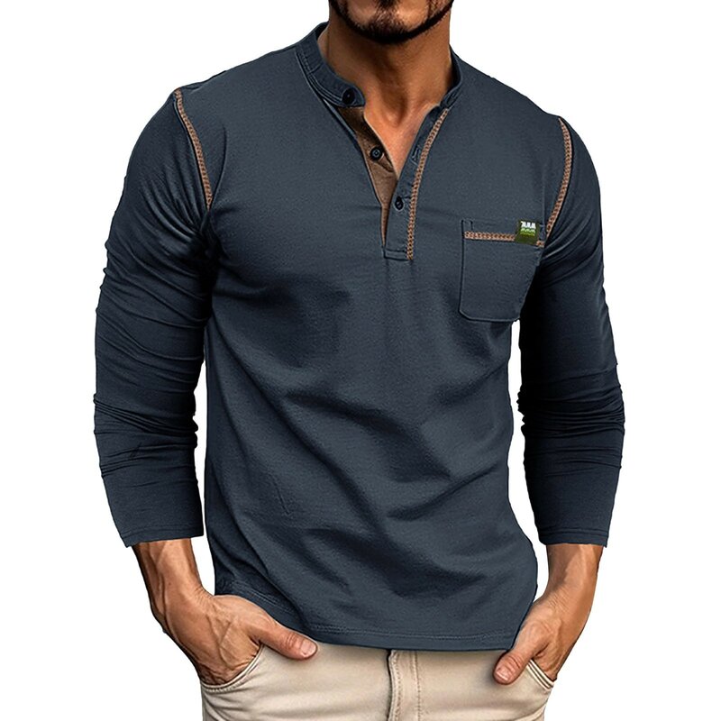 Camisas monocromáticas de manga comprida masculina, camisas listras com letras para homens grandes, camisetas de bolso masculinas, pacote múltiplo, outono e inverno