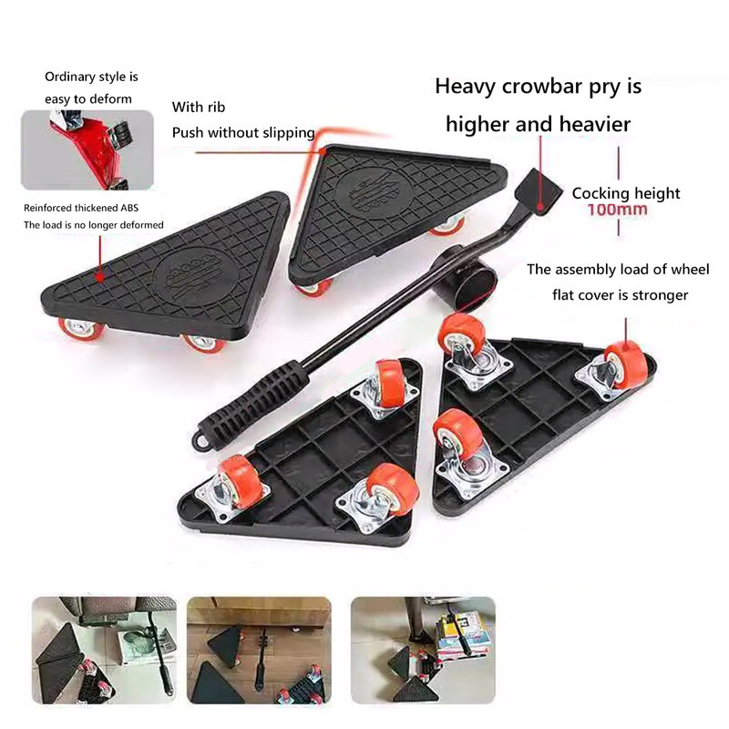 Heavy Duty Furniture Lifter Furniture Mover Set Transport Tool 360 Rotation 3 Wheels Removal for Lifting Moving Furniture Helper