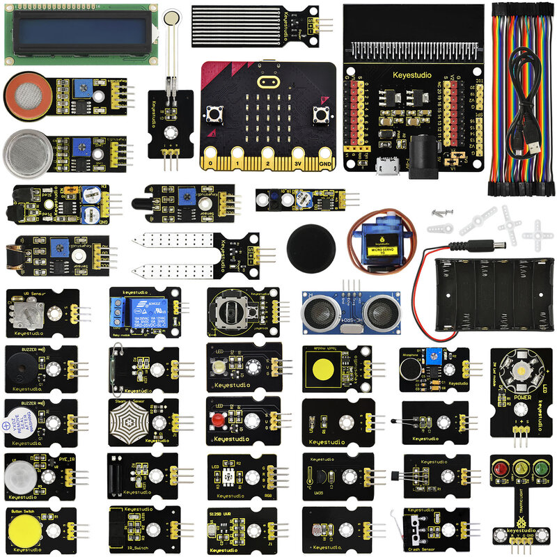 Keyestudio micro bit Sensor Kit 37 in 1 Sensor Starter Kit für BBC Micro: bit V2 Kit Lernen Kit (KEINE Micro:Bit Bord)