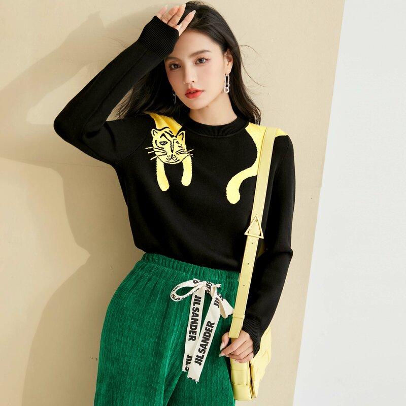 Wisher & Tong sweter damski jesień zima 2022 długie rękawy O-neck dzianinowy sweter Casual eleganckie koszule koreańskie swetry Pull Femme