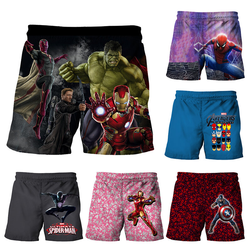 Marvel série crianças os vingadores spiderman capitão américa shorts meninos calças shorts crianças estudante praia shorts unissex