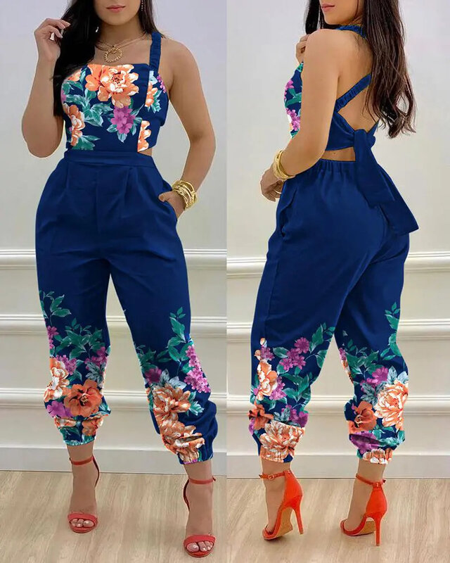 Jumpsuit Women 2023 New Style Fashion Spring Summer Printed Sleeveless Strap High Street Casual Jumpsuit