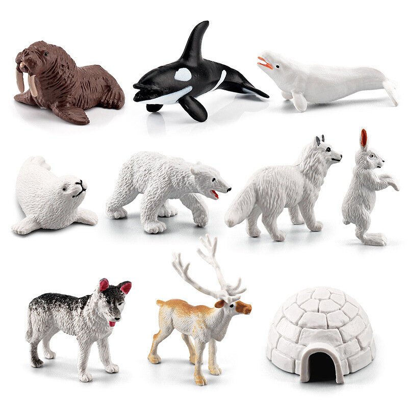 남극 시뮬레이션 동물 인형 펭귄 북극곰 순록 동물원 모델 PVC 액션 피규어 미니어처 어린이 교육 장난감
