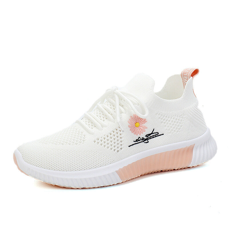 Small White Shoes Women's 2022 Summer Small Daisy Mesh Breathable Sports Shoes Korean Casual Shoes Flying Woven Socks Shoes