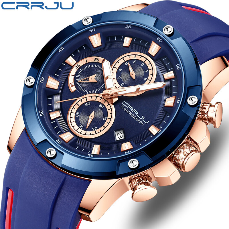 Часы наручные CRRJU мужские водонепроницаемые, модные популярные, для отдыха, трансляции в прямом эфире до 30 м, 2022