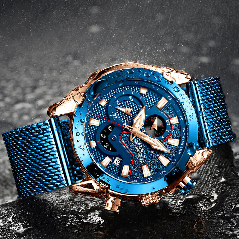 High End Men's Multifunctional Chronograph Wristwatch CRRJU Fashion Casual Sports Watches Modern Design Quartz Wrist Watch
