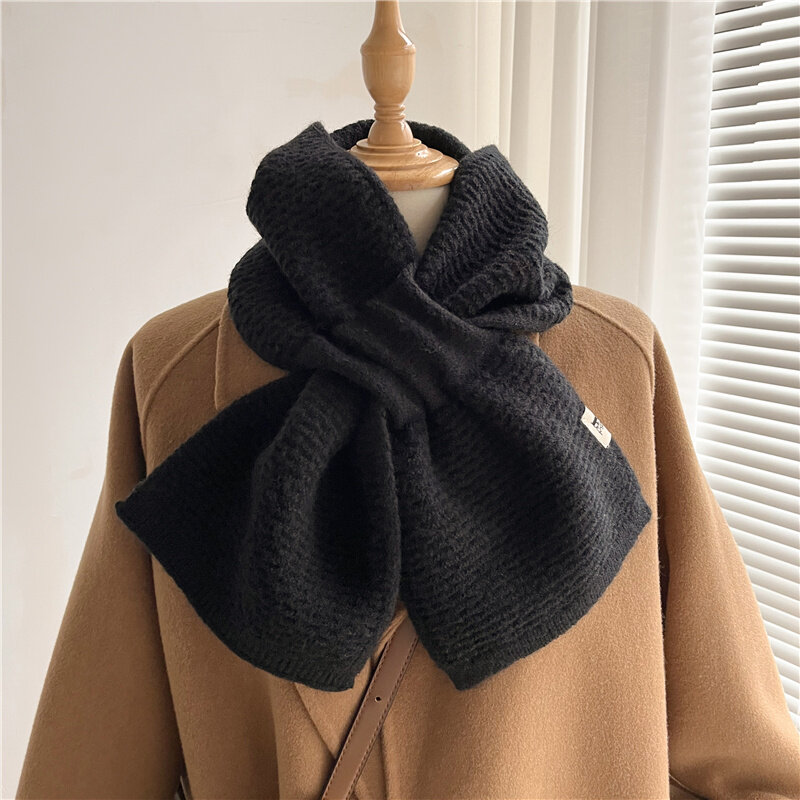 2022 Winter Warm Knitted Scarf for Women Fashion Solid Skinny Cashmere Foualrd Neck Tie Female Small Long Neckerchief Echarpe
