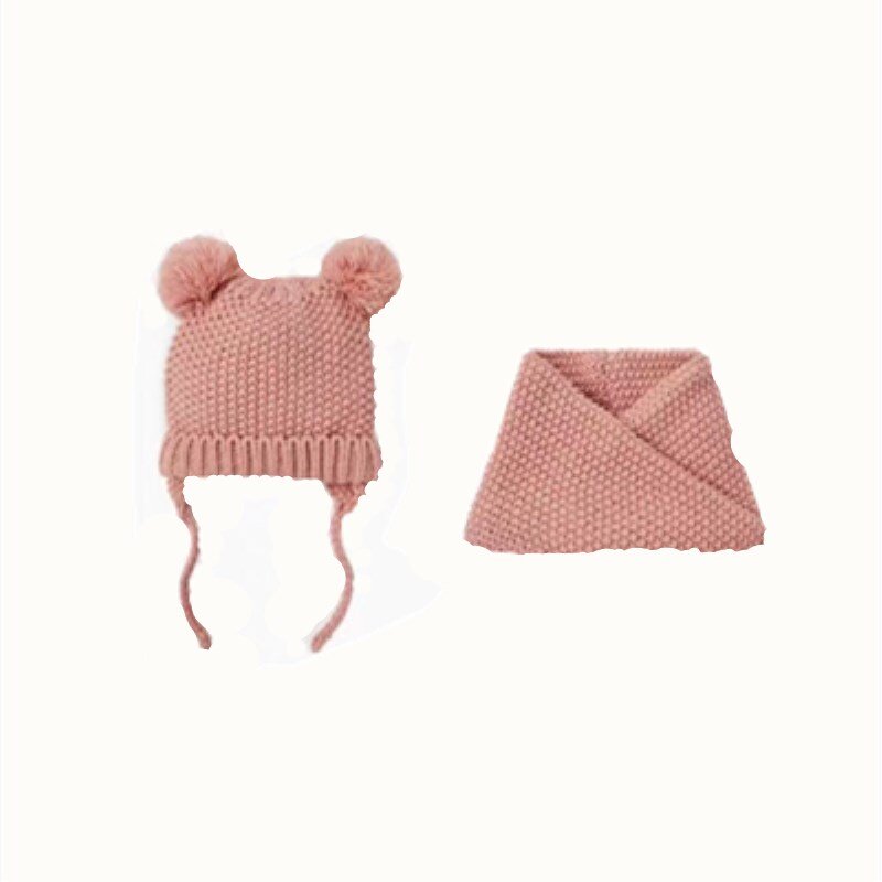 2021 baby girl and baby boy  child children's spring autumn winter Solid knitted hat and knitted infinity scarf