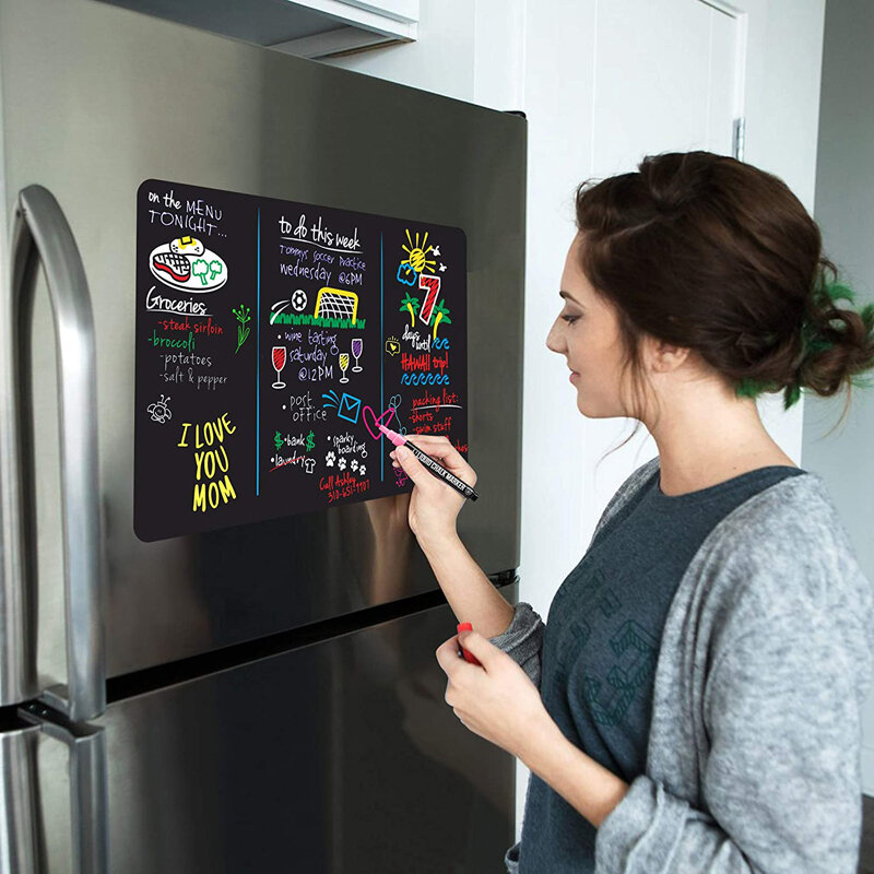 A4 tamanho magnético quadro negro pequeno adesivo menu cozinha quadro branco planejador semanal geladeira adesivo placa de mensagem